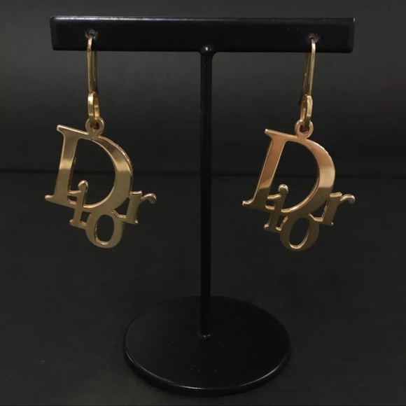 AUTH Christian Dior CD Gold Pierced Dangle Earrings - Picture 1 of 5